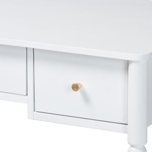 Baxton Studio Lucera Rubberwood Writing Desk with Bobbin Spindles and Three Drawers for Home Office