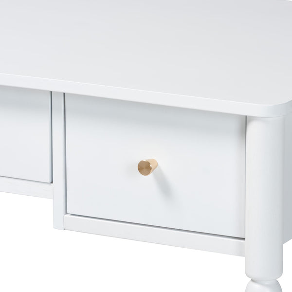 Baxton Studio Lucera Rubberwood Writing Desk with Bobbin Spindles and Three Drawers for Home Office