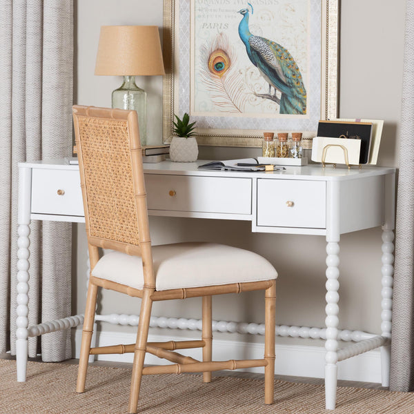 Baxton Studio Lucera Rubberwood Writing Desk with Bobbin Spindles and Three Drawers for Home Office
