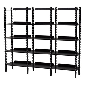Baxton Studio Lucera Bobbin Spindle 5 Tier Rubberwood Bookcase Farmhouse Living Room Shelf