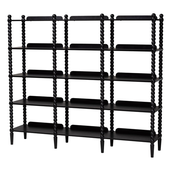 Baxton Studio Lucera Bobbin Spindle 5 Tier Rubberwood Bookcase Farmhouse Living Room Shelf