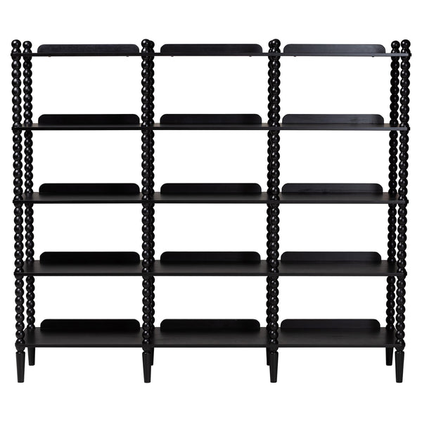 Baxton Studio Lucera Bobbin Spindle 5 Tier Rubberwood Bookcase Farmhouse Living Room Shelf