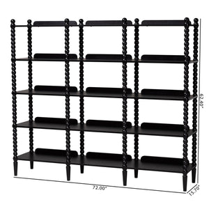 Baxton Studio Lucera Bobbin Spindle 5 Tier Rubberwood Bookcase Farmhouse Living Room Shelf