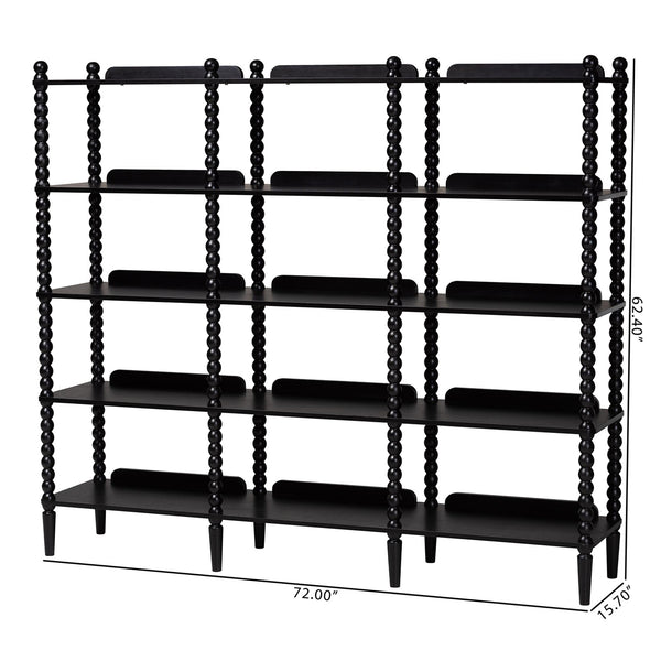 Baxton Studio Lucera Bobbin Spindle 5 Tier Rubberwood Bookcase Farmhouse Living Room Shelf