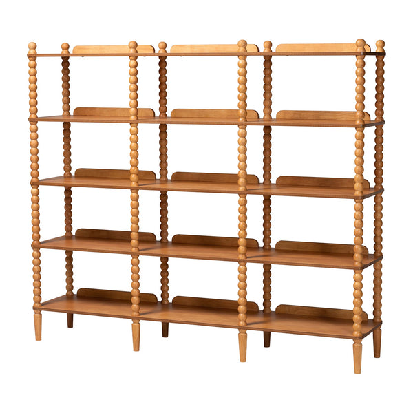 Baxton Studio Baxton Studio Lucera Bobbin Spindle 5 Tier Rubberwood Bookcase Farmhouse Living Room Shelf Oak Brown MG9011-5-NT Oak-Shelf