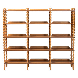 Baxton Studio Lucera Bobbin Spindle 5 Tier Rubberwood Bookcase Farmhouse Living Room Shelf