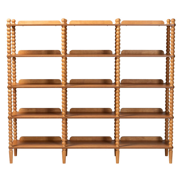 Baxton Studio Lucera Bobbin Spindle 5 Tier Rubberwood Bookcase Farmhouse Living Room Shelf