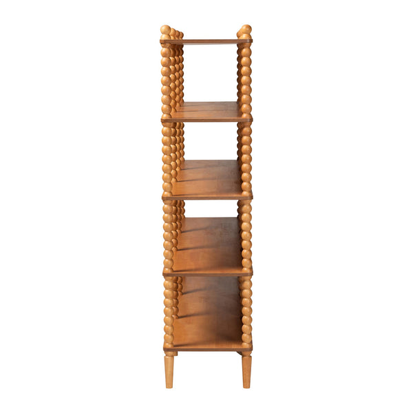 Baxton Studio Lucera Bobbin Spindle 5 Tier Rubberwood Bookcase Farmhouse Living Room Shelf