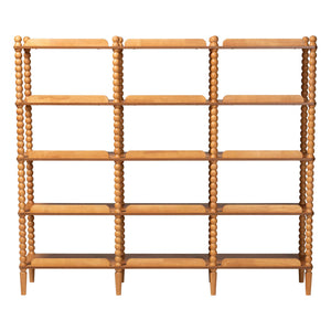 Baxton Studio Lucera Bobbin Spindle 5 Tier Rubberwood Bookcase Farmhouse Living Room Shelf
