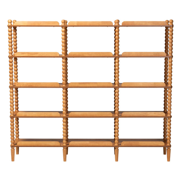 Baxton Studio Lucera Bobbin Spindle 5 Tier Rubberwood Bookcase Farmhouse Living Room Shelf