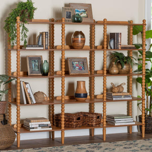 Baxton Studio Lucera Bobbin Spindle 5 Tier Rubberwood Bookcase Farmhouse Living Room Shelf