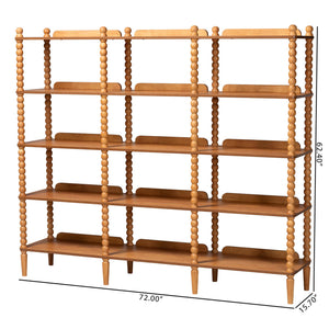 Baxton Studio Lucera Bobbin Spindle 5 Tier Rubberwood Bookcase Farmhouse Living Room Shelf