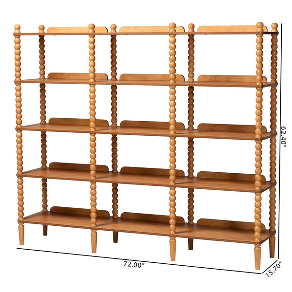 Baxton Studio Lucera Bobbin Spindle 5 Tier Rubberwood Bookcase Farmhouse Living Room Shelf