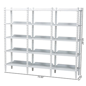 Baxton Studio Lucera Bobbin Spindle 5 Tier Rubberwood Bookcase Farmhouse Living Room Shelf