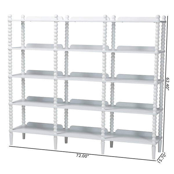 Baxton Studio Lucera Bobbin Spindle 5 Tier Rubberwood Bookcase Farmhouse Living Room Shelf