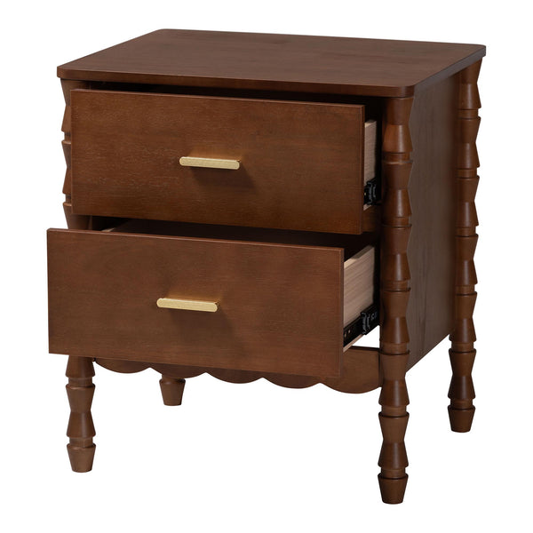 Baxton Studio Danette Bobbin Leg Wood Nightstand with Two Drawers for Bedroom