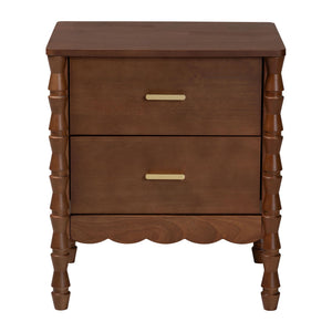 Baxton Studio Danette Bobbin Leg Wood Nightstand with Two Drawers for Bedroom