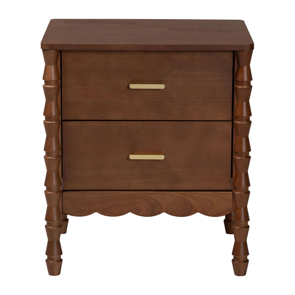 Baxton Studio Danette Bobbin Leg Wood Nightstand with Two Drawers for Bedroom