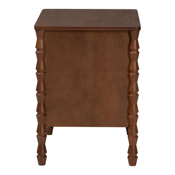 Baxton Studio Danette Bobbin Leg Wood Nightstand with Two Drawers for Bedroom