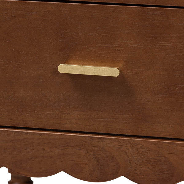 Baxton Studio Danette Bobbin Leg Wood Nightstand with Two Drawers for Bedroom