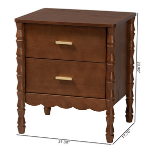 Baxton Studio Danette Bobbin Leg Wood Nightstand with Two Drawers for Bedroom