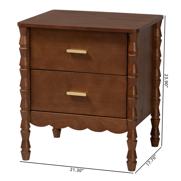 Baxton Studio Danette Bobbin Leg Wood Nightstand with Two Drawers for Bedroom