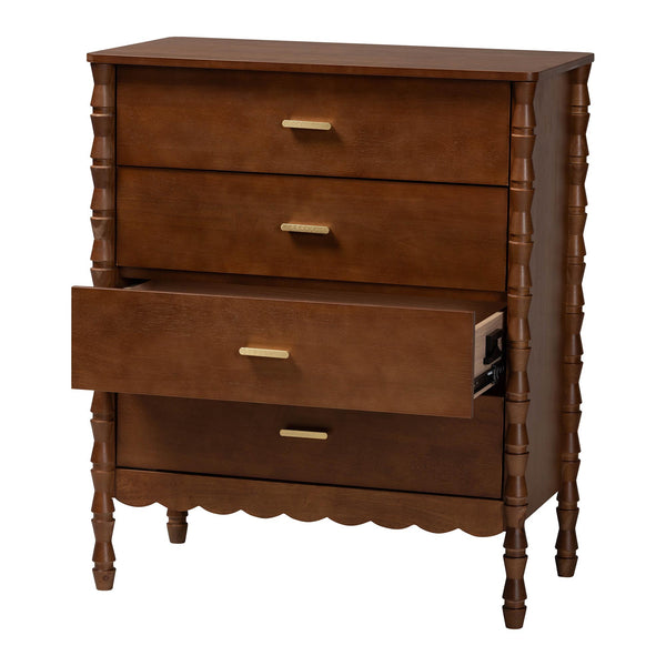 Baxton Studio Danette Bobbin Rubberwood 4-drawer Chest with Sculpted Hourglass Legs