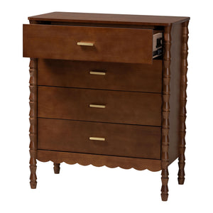 Baxton Studio Danette Bobbin Rubberwood 4-drawer Chest with Sculpted Hourglass Legs