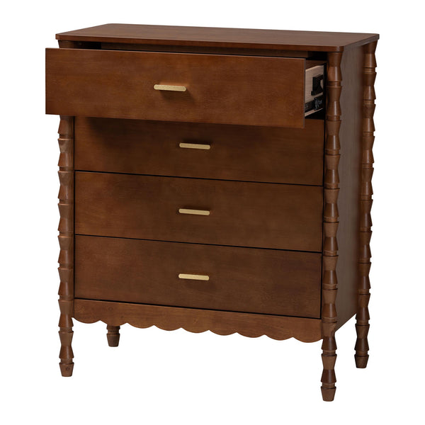 Baxton Studio Danette Bobbin Rubberwood 4-drawer Chest with Sculpted Hourglass Legs