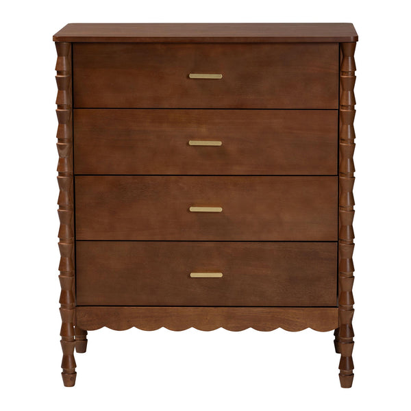Baxton Studio Danette Bobbin Rubberwood 4-drawer Chest with Sculpted Hourglass Legs