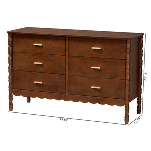 Baxton Studio Danette Rubberwood Six Drawer Dresser with Bobbin Legs for Bedroom