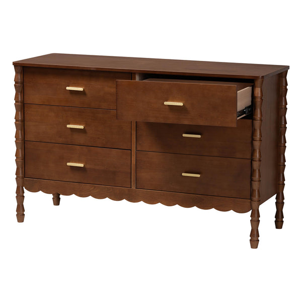 Baxton Studio Danette Rubberwood Six Drawer Dresser with Bobbin Legs for Bedroom