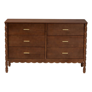 Baxton Studio Danette Rubberwood Six Drawer Dresser with Bobbin Legs for Bedroom