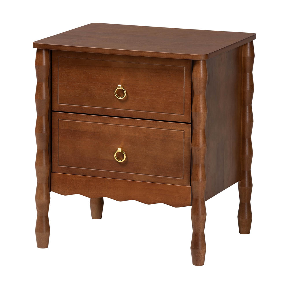 Baxton Studio Baxton Studio Seamus Solid Rubberwood Bobbin Carved Bedroom Nightstand with Two Drawers MG9028-Walnut-2DW-NS