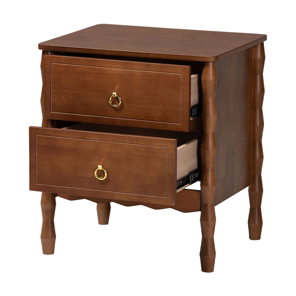 Baxton Studio Seamus Solid Rubberwood Bobbin Carved Bedroom Nightstand with Two Drawers