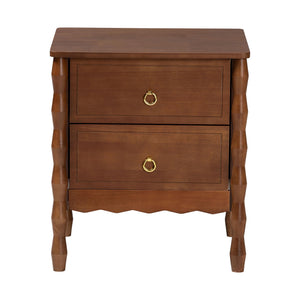 Baxton Studio Seamus Solid Rubberwood Bobbin Carved Bedroom Nightstand with Two Drawers
