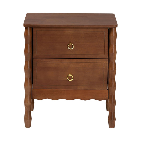Baxton Studio Seamus Solid Rubberwood Bobbin Carved Bedroom Nightstand with Two Drawers