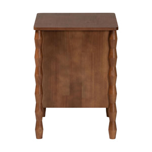 Baxton Studio Seamus Solid Rubberwood Bobbin Carved Bedroom Nightstand with Two Drawers
