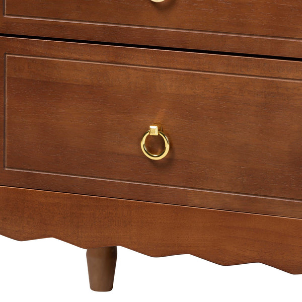 Baxton Studio Seamus Solid Rubberwood Bobbin Carved Bedroom Nightstand with Two Drawers