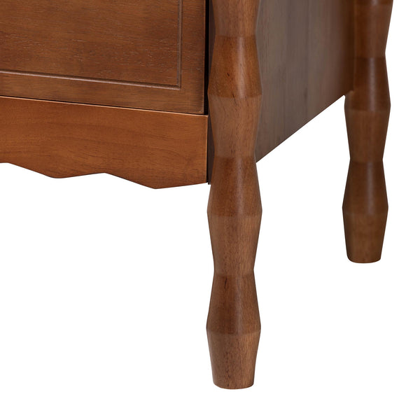 Baxton Studio Seamus Solid Rubberwood Bobbin Carved Bedroom Nightstand with Two Drawers