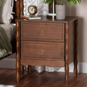 Baxton Studio Seamus Solid Rubberwood Bobbin Carved Bedroom Nightstand with Two Drawers