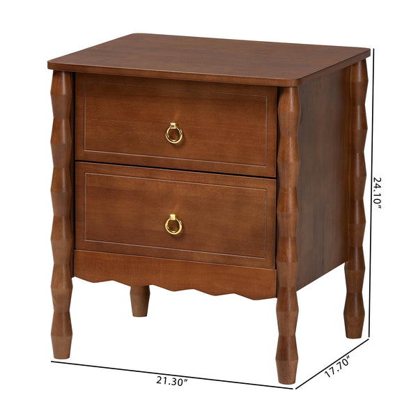 Baxton Studio Seamus Solid Rubberwood Bobbin Carved Bedroom Nightstand with Two Drawers