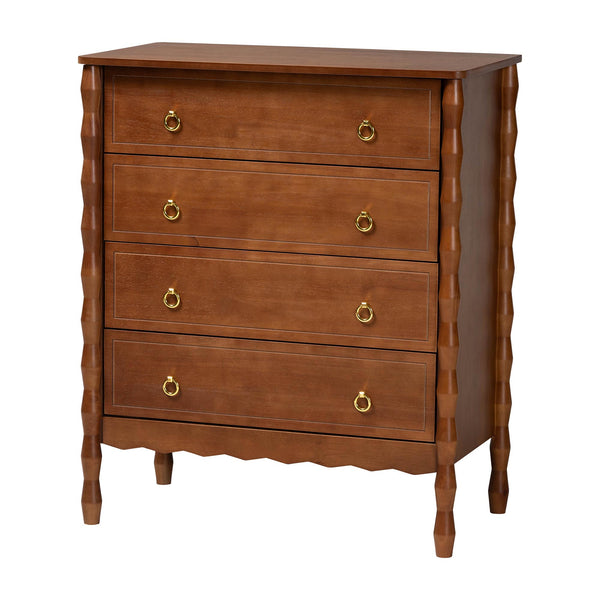 Baxton Studio Baxton Studio Seamus Rubberwood 4-drawer Chest Bobbin Carved Frame Bedroom Storage MG9028-Walnut-4DW-Chest
