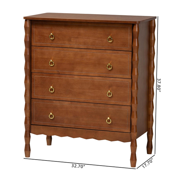Baxton Studio Seamus Rubberwood 4-drawer Chest Bobbin Carved Frame Bedroom Storage
