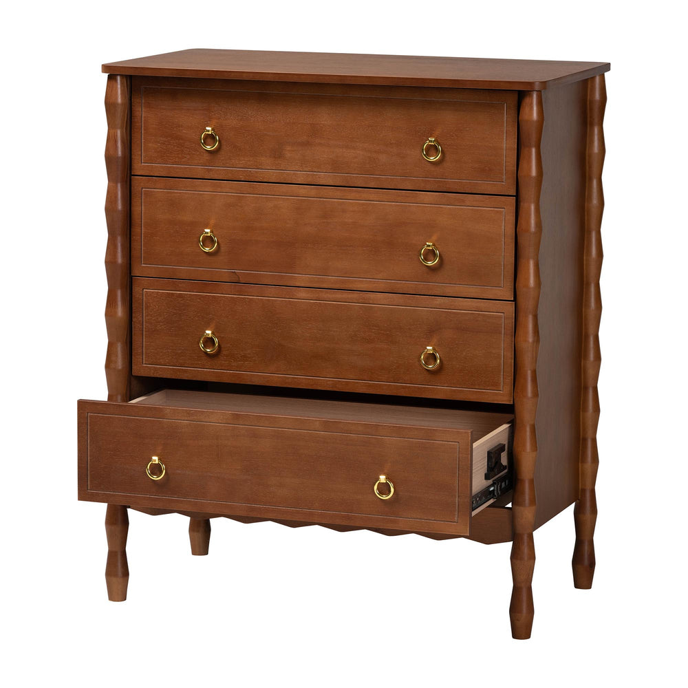Baxton Studio Baxton Studio Seamus Rubberwood 4-drawer Chest Bobbin Carved Frame Bedroom Storage MG9028-Walnut-4DW-Chest