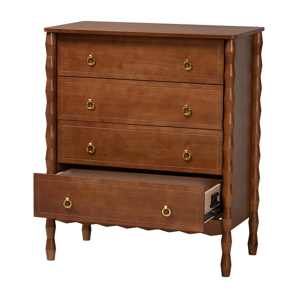 Baxton Studio Seamus Rubberwood 4-drawer Chest Bobbin Carved Frame Bedroom Storage