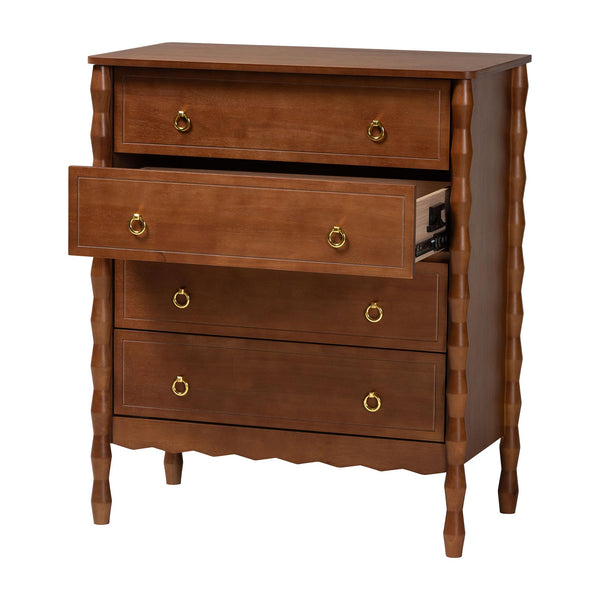 Baxton Studio Seamus Rubberwood 4-drawer Chest Bobbin Carved Frame Bedroom Storage