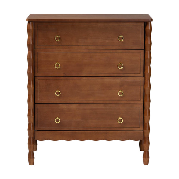 Baxton Studio Seamus Rubberwood 4-drawer Chest Bobbin Carved Frame Bedroom Storage