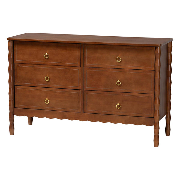 Baxton Studio Baxton Studio Seamus Rubberwood Six Drawer Dresser with Bobbin Carved Bedroom Frame MG9028-Walnut-6DW-Dresser