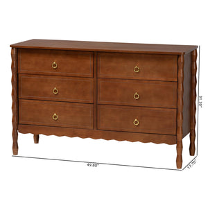 Baxton Studio Seamus Rubberwood Six Drawer Dresser with Bobbin Carved Bedroom Frame
